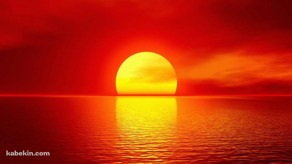 真っ赤な夕日の壁紙(1024px x 576px) 高画質 PC・デスクトップ用