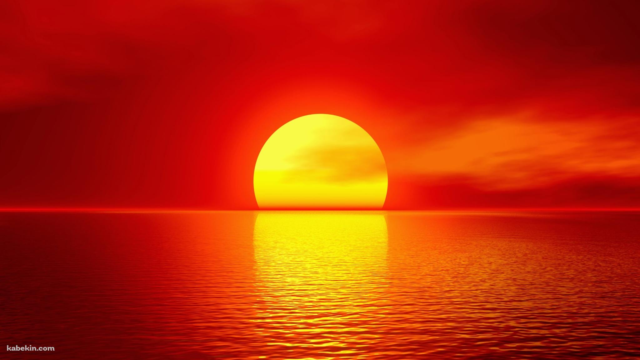 真っ赤な夕日の壁紙(2048px x 1152px) 高画質 PC・デスクトップ用