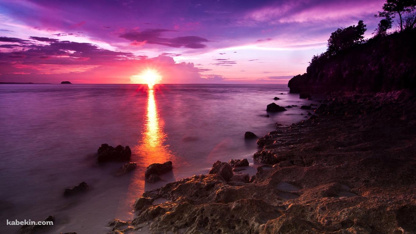 夕焼けの海の壁紙(1366px x 768px) 高画質 PC・デスクトップ用