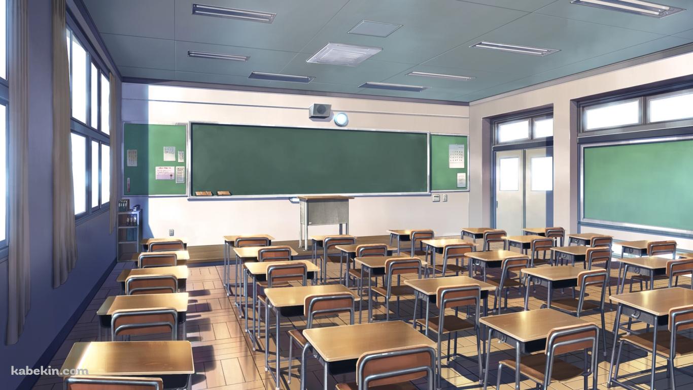 学校の教室  机と黒板の壁紙(1366px x 768px) 高画質 PC・デスクトップ用