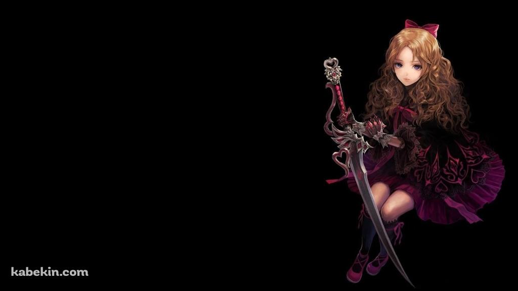 剣を持つ赤いドレスの少女の壁紙(1024px x 576px) 高画質 PC・デスクトップ用