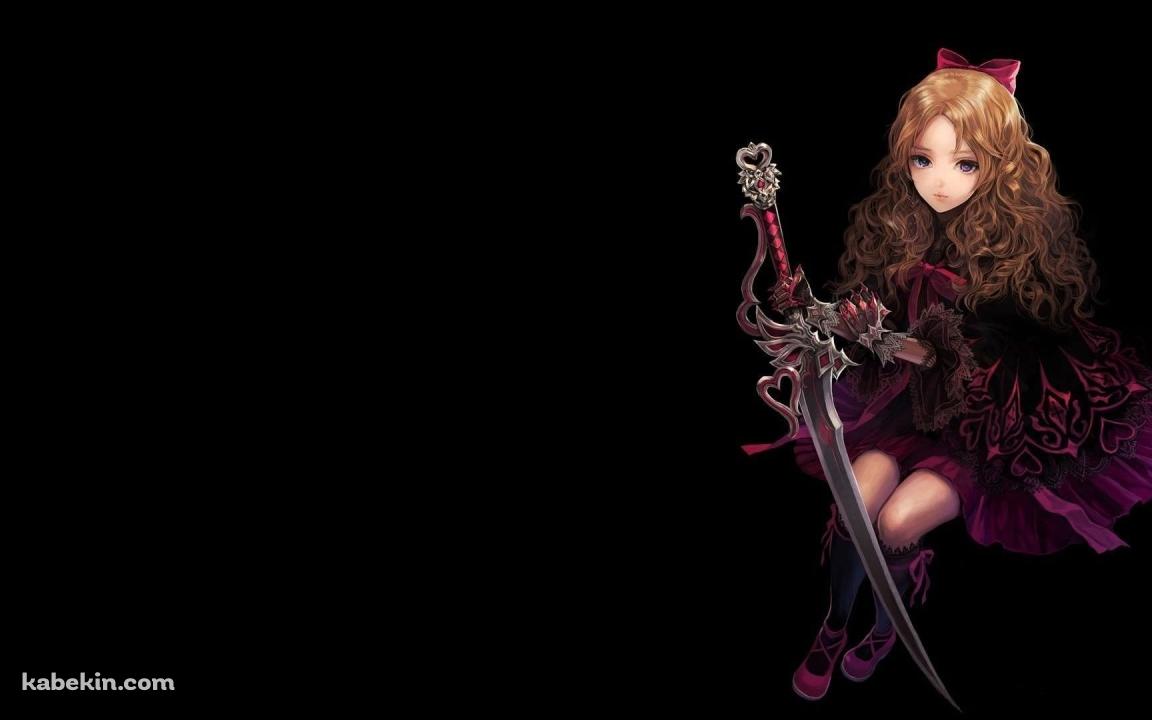 剣を持つ赤いドレスの少女の壁紙(1152px x 720px) 高画質 PC・デスクトップ用