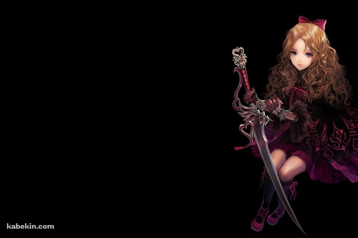 剣を持つ赤いドレスの少女の壁紙(1152px x 768px) 高画質 PC・デスクトップ用