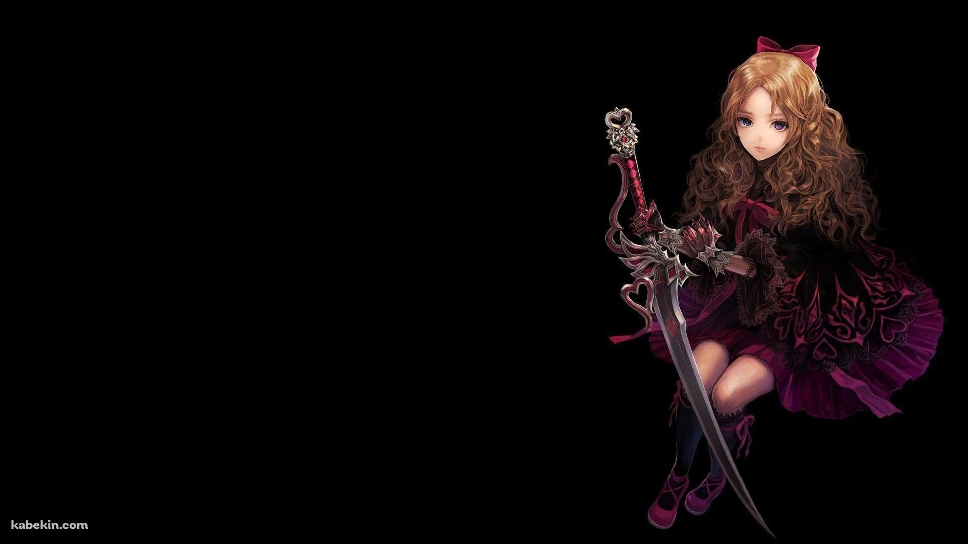 剣を持つ赤いドレスの少女の壁紙(1920px x 1080px) 高画質 PC・デスクトップ用