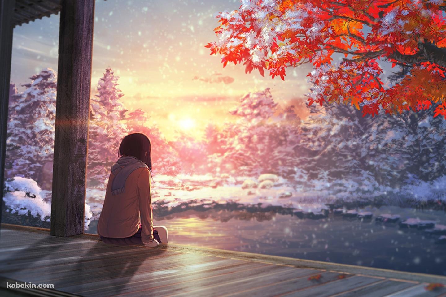 紅葉 女子高生 雪景色の壁紙(1440px x 960px) 高画質 PC・デスクトップ用
