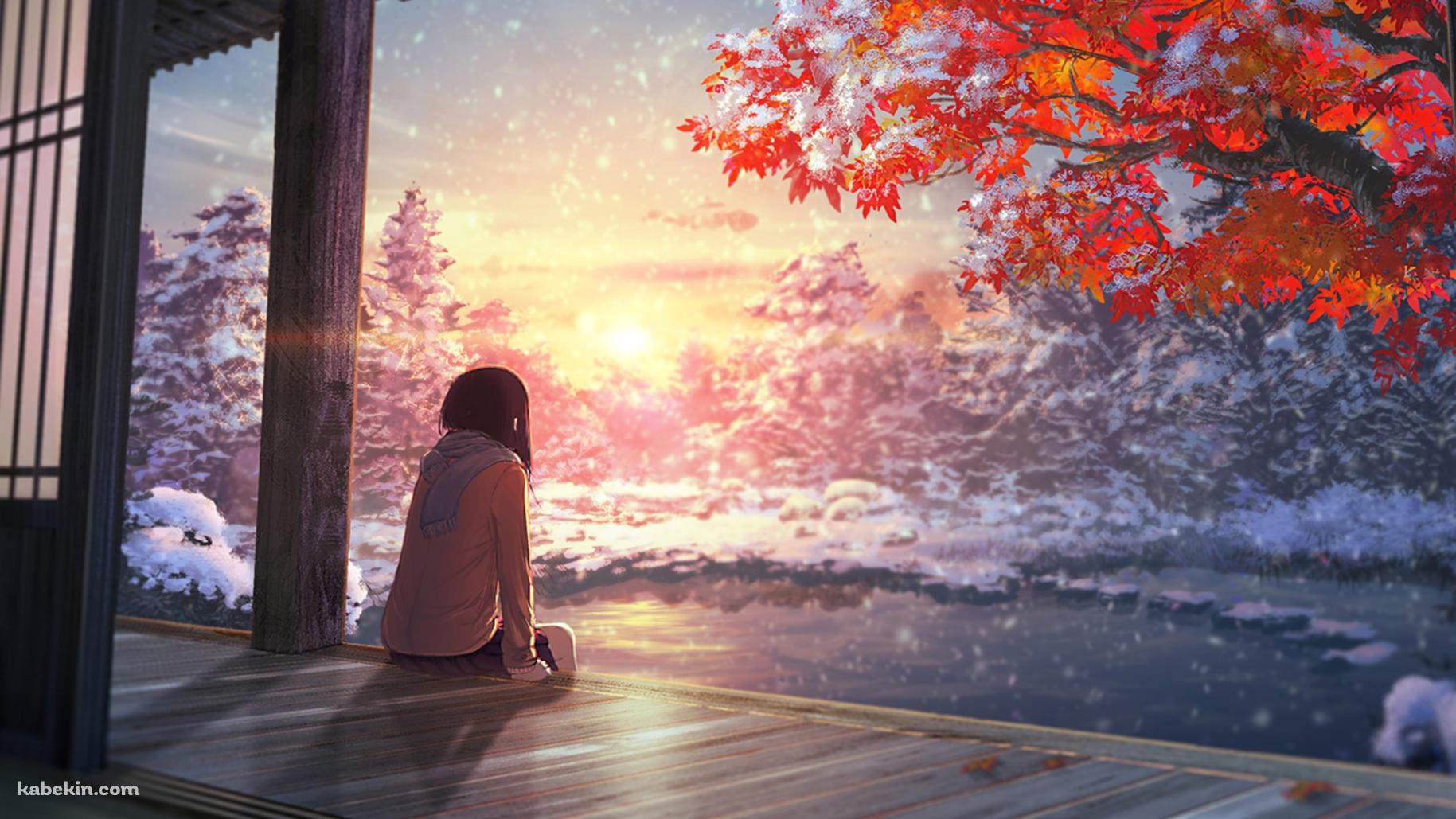 紅葉 女子高生 雪景色の壁紙(1829px x 1029px) 高画質 PC・デスクトップ用