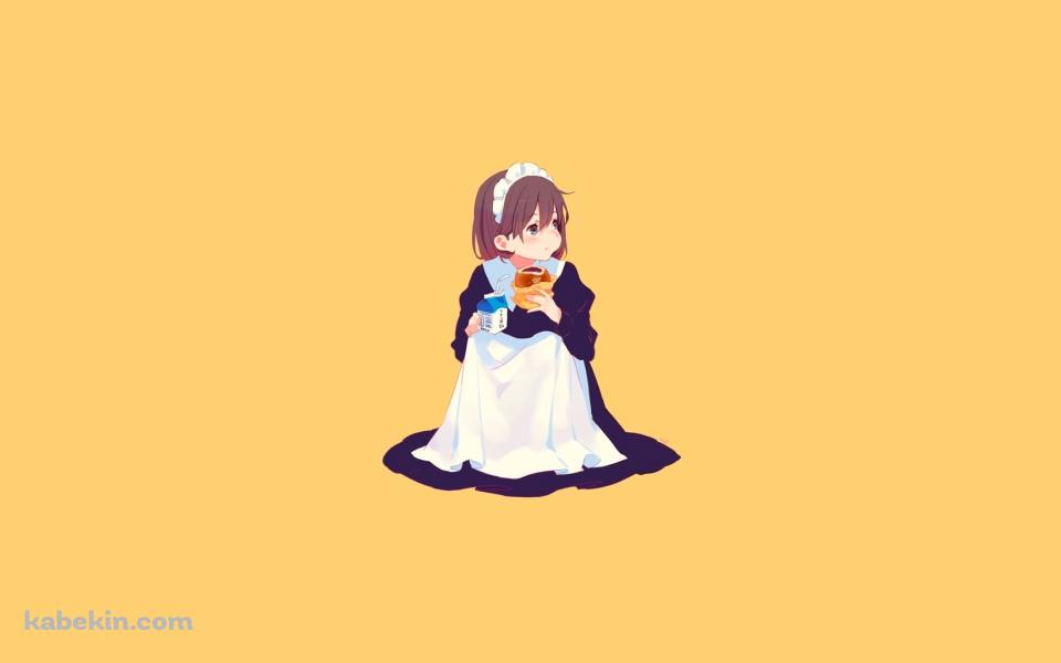 座り込んでアンパンを食べているメイドの壁紙(960px x 600px) 高画質 PC・デスクトップ用