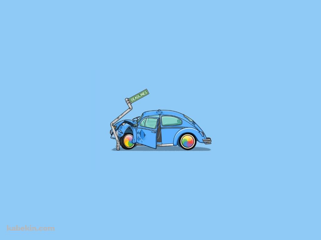 事故車 青のビートルの壁紙(1024px x 768px) 高画質 PC・デスクトップ用