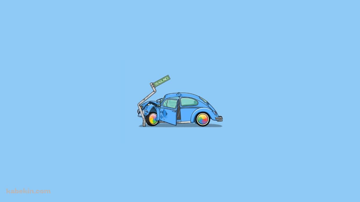 事故車 青のビートルの壁紙(1242px x 698px) 高画質 PC・デスクトップ用