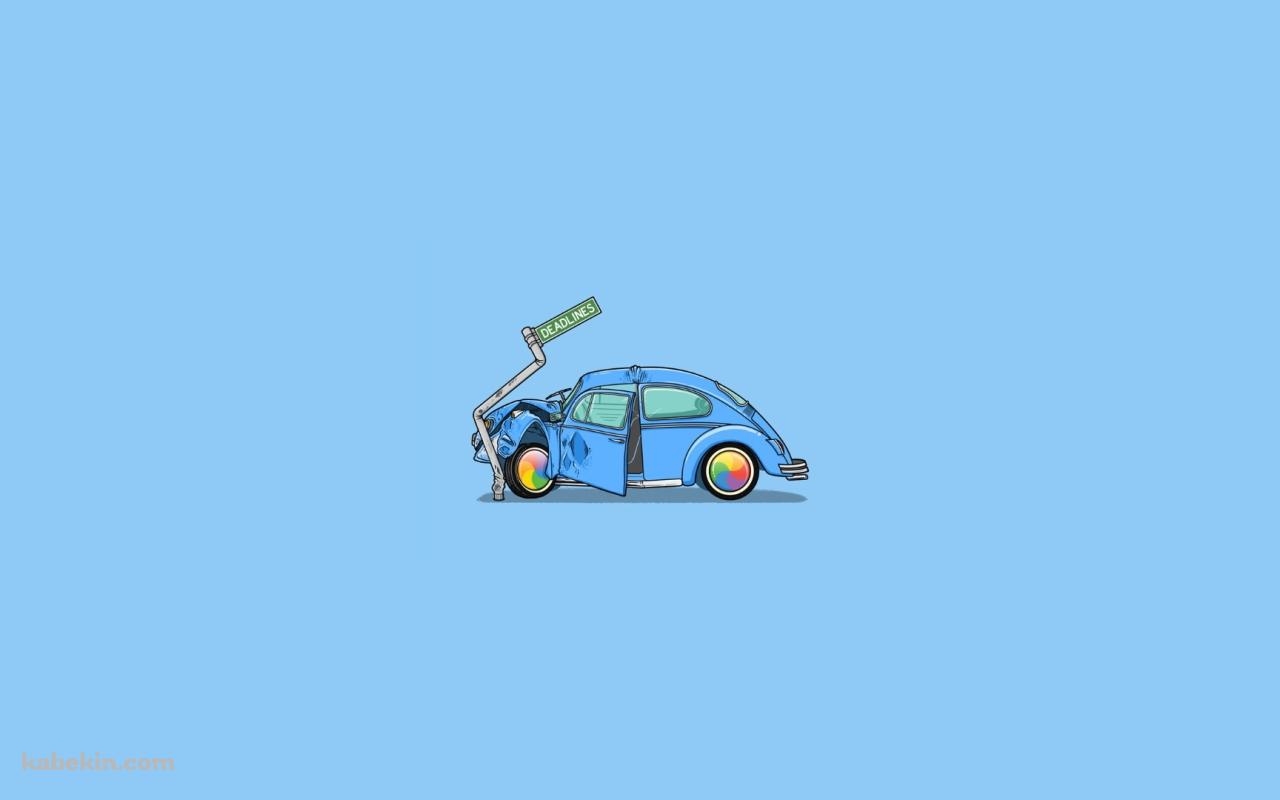 事故車 青のビートルの壁紙(1280px x 800px) 高画質 PC・デスクトップ用