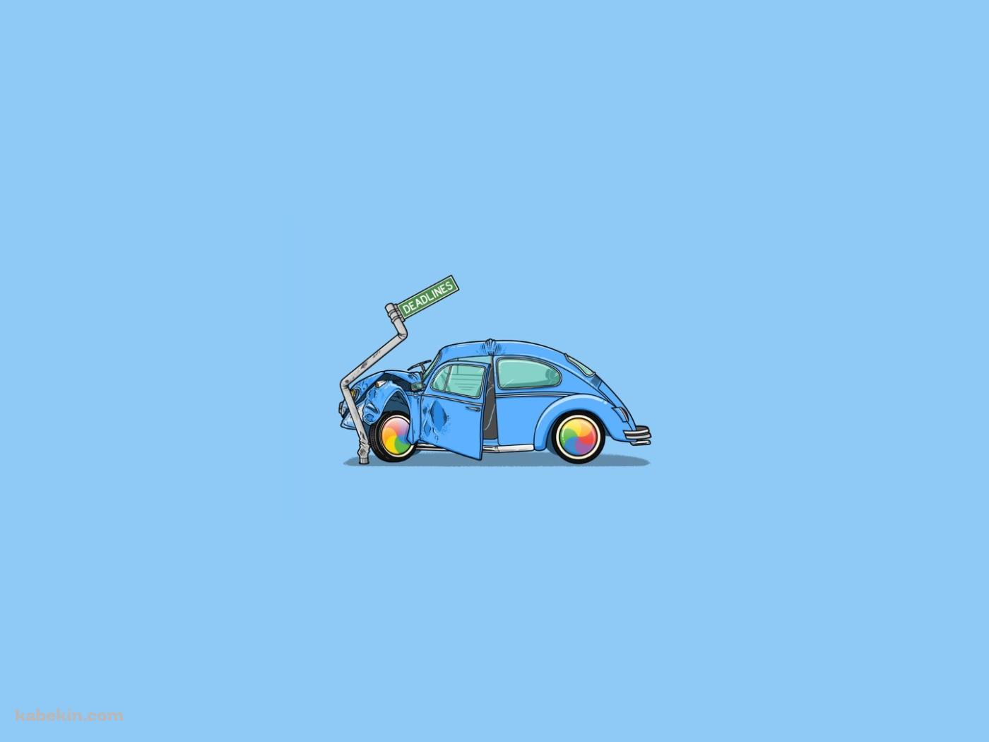 事故車 青のビートルの壁紙(1400px x 1050px) 高画質 PC・デスクトップ用