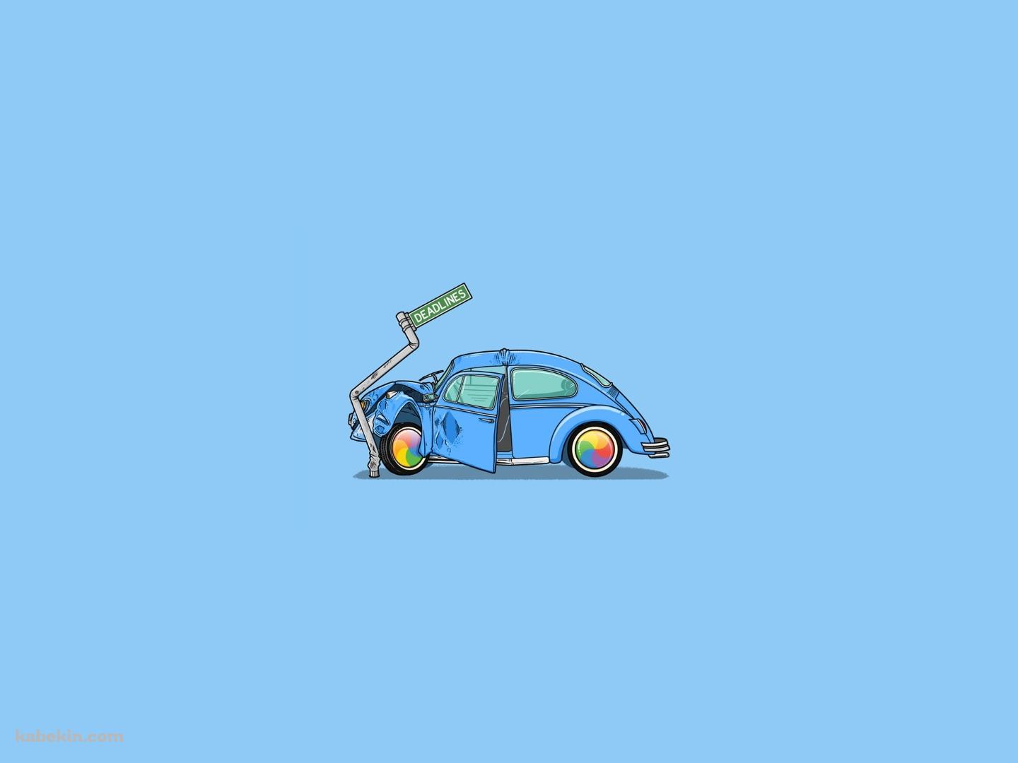 事故車 青のビートルの壁紙(1440px x 1080px) 高画質 PC・デスクトップ用