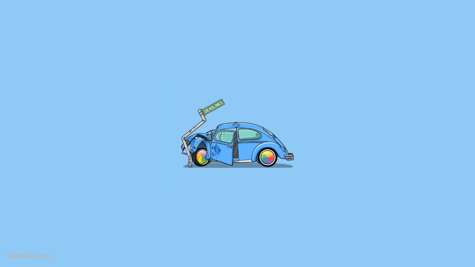 事故車 青のビートルの壁紙(1600px x 900px) 高画質 PC・デスクトップ用