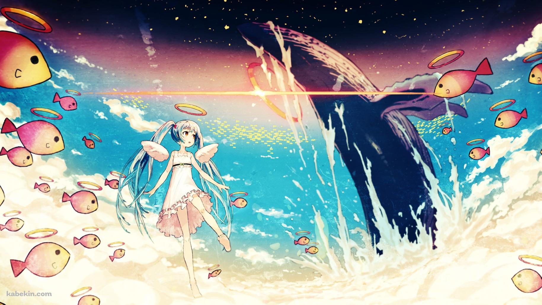初音ミクとクジラの壁紙(1829px x 1029px) 高画質 PC・デスクトップ用