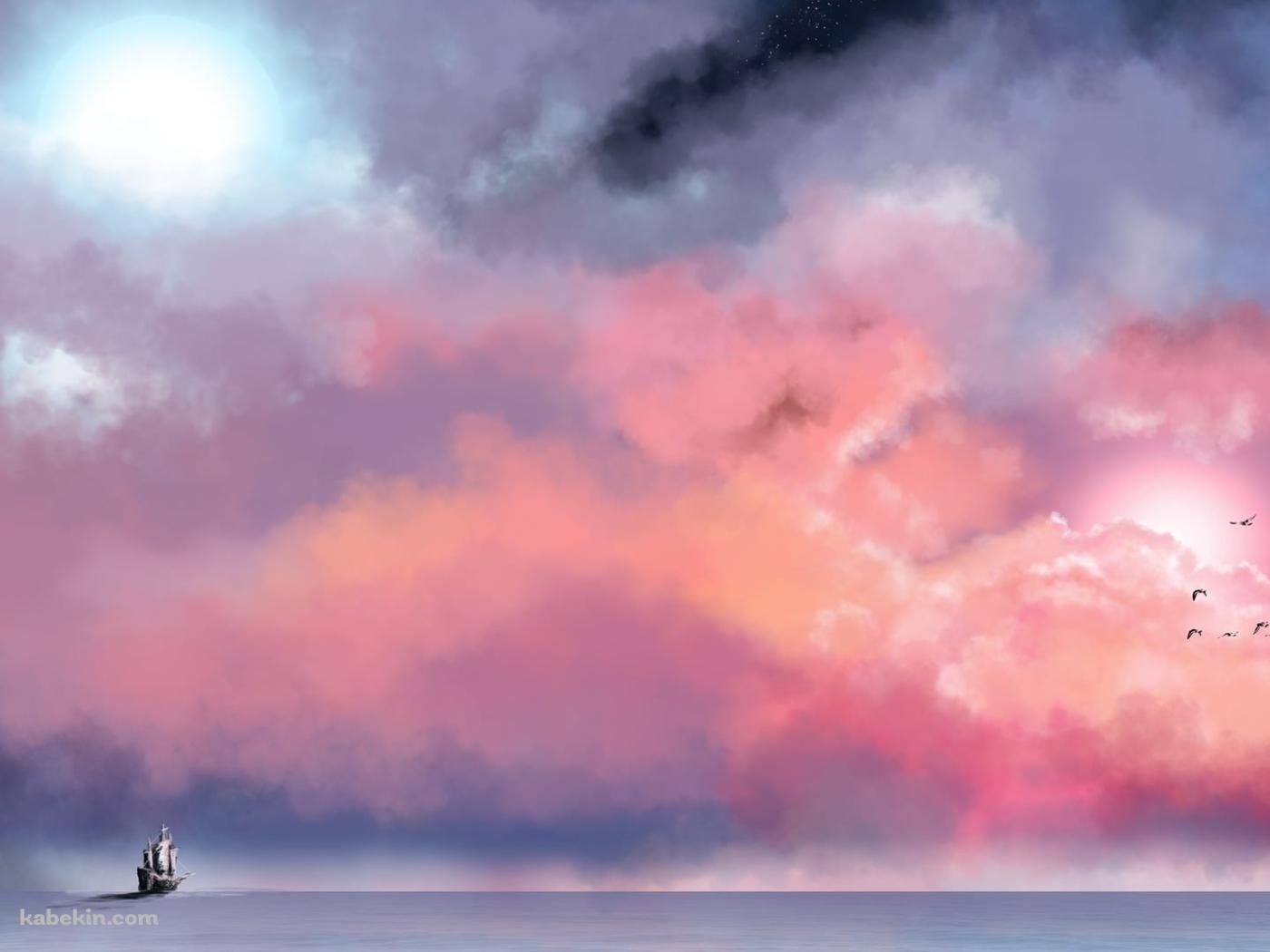 赤みがかった空 船 渡り鳥の壁紙(1400px x 1050px) 高画質 PC・デスクトップ用