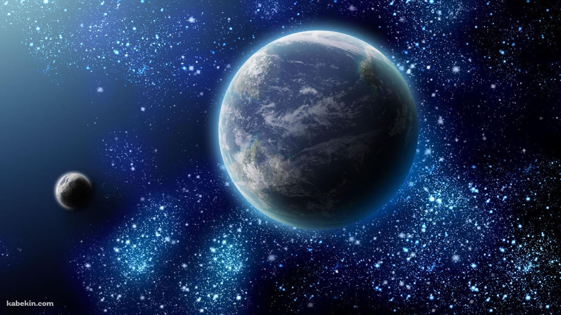2つの惑星と星空の壁紙(1829px x 1029px) 高画質 PC・デスクトップ用