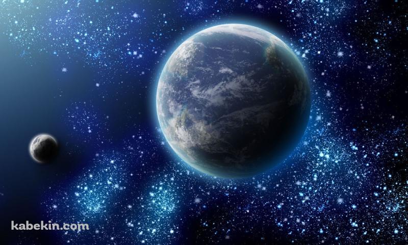 2つの惑星と星空の壁紙(800px x 480px) 高画質 PC・デスクトップ用