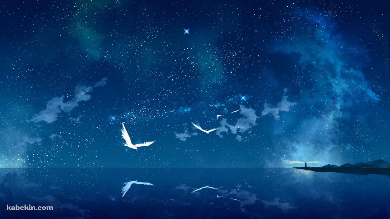 海 白い鳥 星 灯台の壁紙(1280px x 720px) 高画質 PC・デスクトップ用