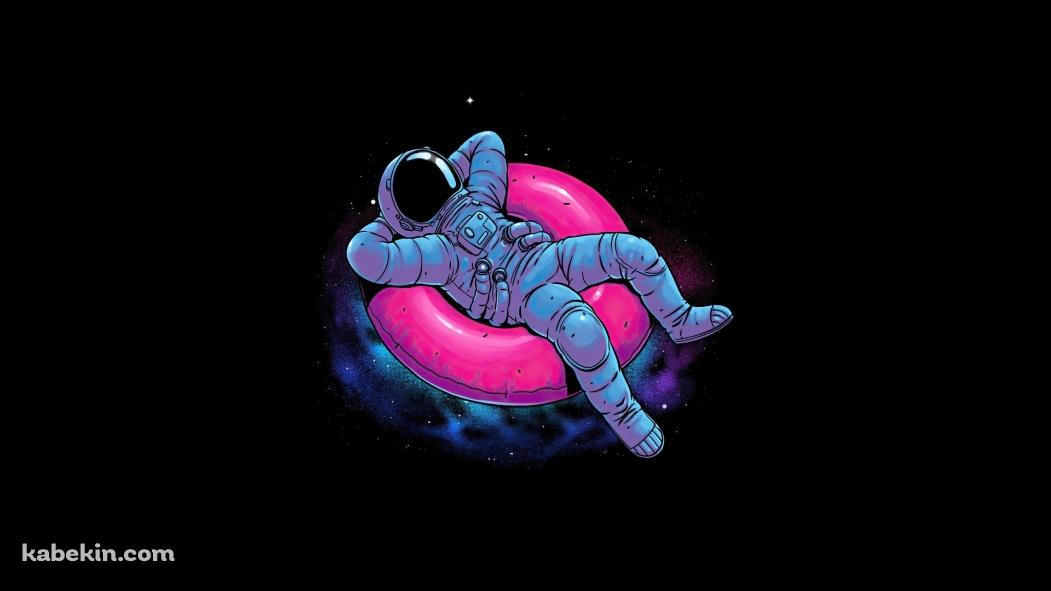宇宙 ピンクの浮き輪でリラックスする宇宙飛行士の壁紙(1051px x 591px) 高画質 PC・デスクトップ用