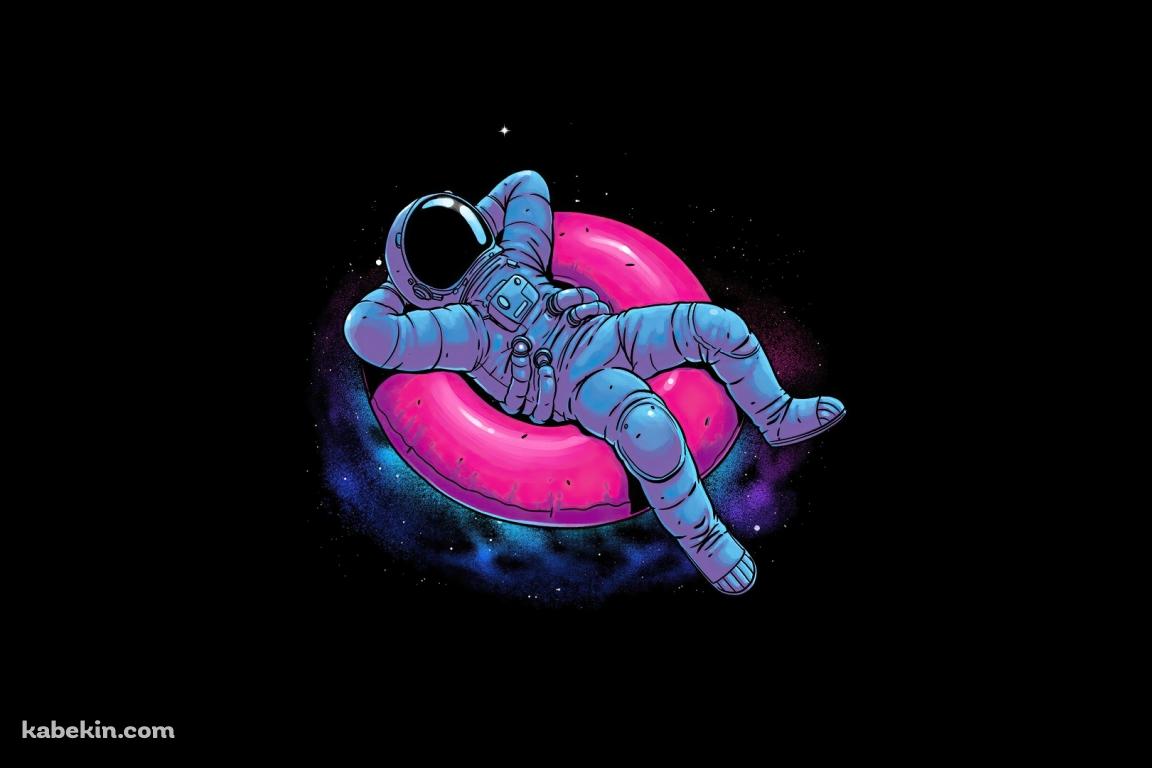 宇宙 ピンクの浮き輪でリラックスする宇宙飛行士の壁紙(1152px x 768px) 高画質 PC・デスクトップ用