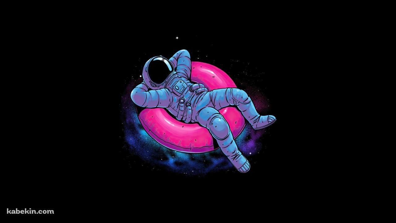 宇宙 ピンクの浮き輪でリラックスする宇宙飛行士の壁紙(1280px x 720px) 高画質 PC・デスクトップ用