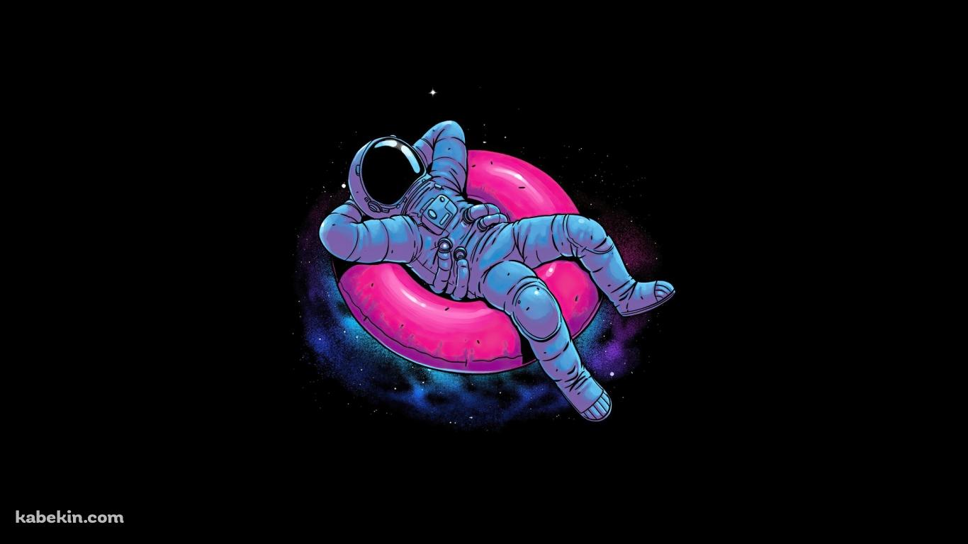 宇宙 ピンクの浮き輪でリラックスする宇宙飛行士の壁紙(1366px x 768px) 高画質 PC・デスクトップ用