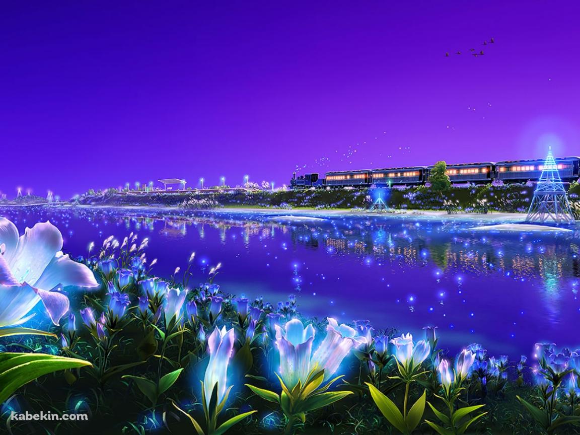 紫 電車 花畑の壁紙(1152px x 864px) 高画質 PC・デスクトップ用
