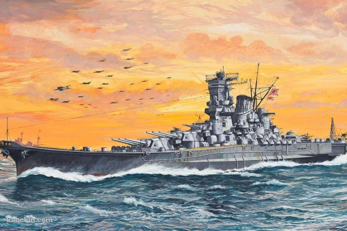 日本の軍艦 戦闘機 夕暮れの壁紙(1152px x 768px) 高画質 PC・デスクトップ用
