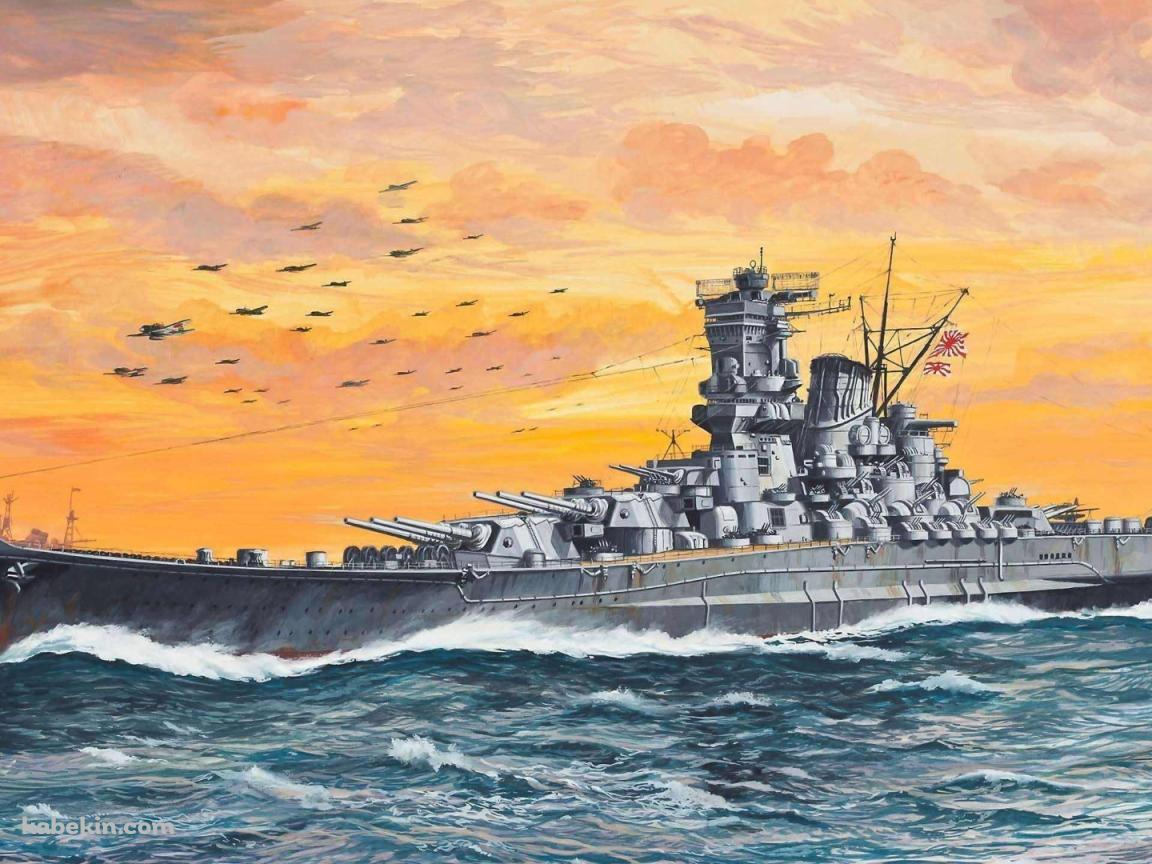 日本の軍艦 戦闘機 夕暮れの壁紙(1152px x 864px) 高画質 PC・デスクトップ用