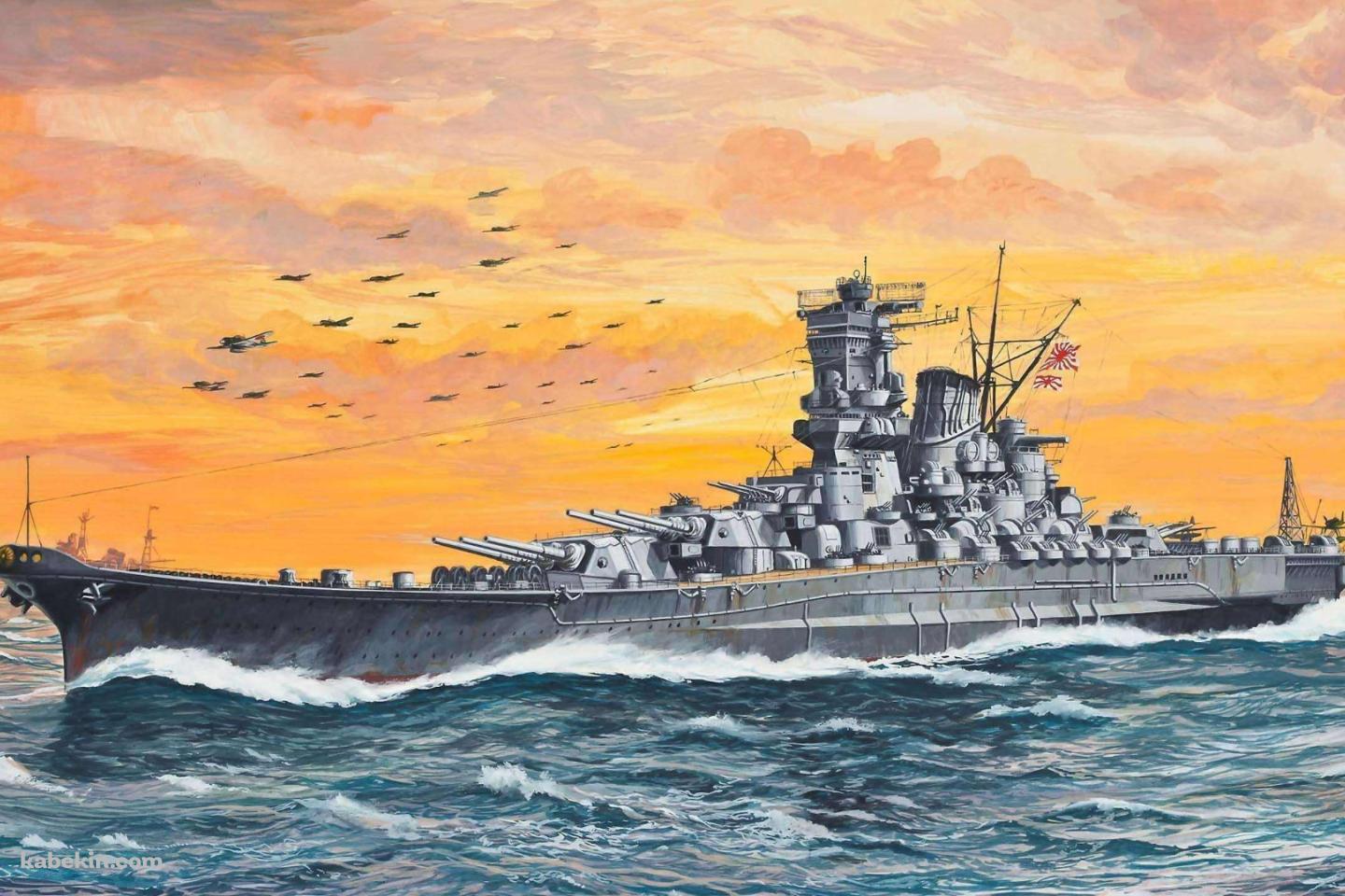 日本の軍艦 戦闘機 夕暮れの壁紙(1440px x 960px) 高画質 PC・デスクトップ用
