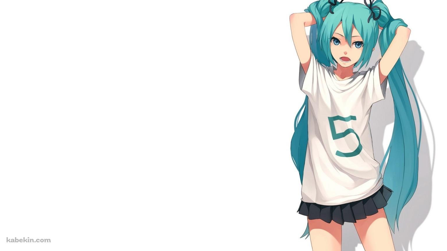 普段着のTシャツ姿の初音ミクの壁紙(1536px x 864px) 高画質 PC・デスクトップ用
