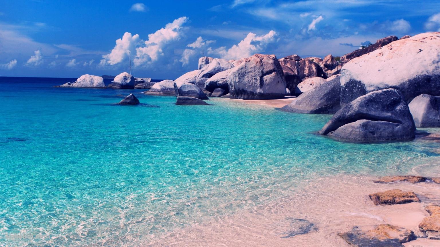 エメラルドグリーンの海 浅瀬の壁紙(1536px x 864px) 高画質 PC・デスクトップ用
