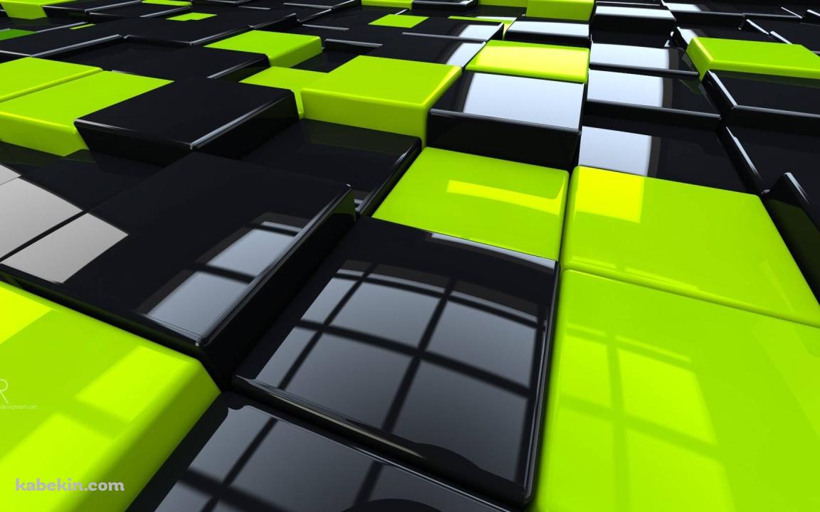 緑と黒の3Dキューブの壁紙(1152px x 720px) 高画質 PC・デスクトップ用