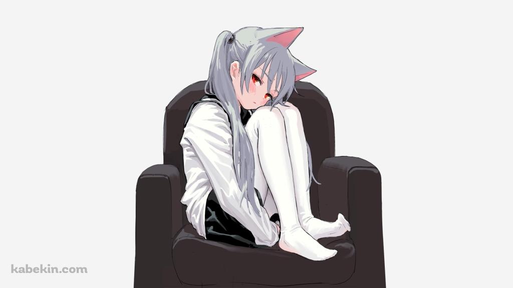 猫耳 ツインテール 椅子に座った女の子の壁紙(1024px x 576px) 高画質 PC・デスクトップ用