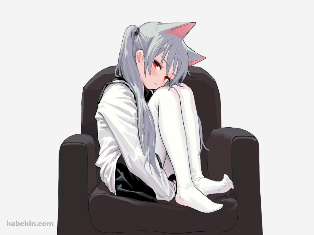 猫耳 ツインテール 椅子に座った女の子の壁紙(1024px x 768px) 高画質 PC・デスクトップ用