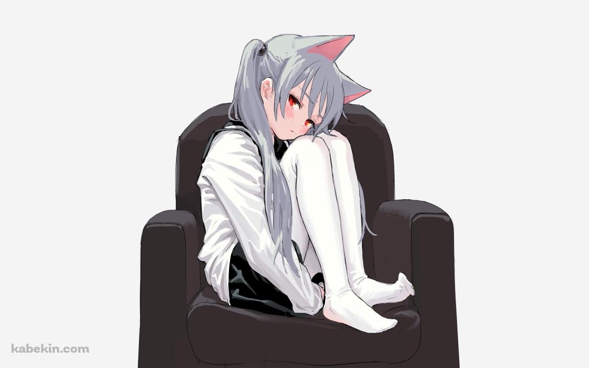 猫耳 ツインテール 椅子に座った女の子の壁紙(1152px x 720px) 高画質 PC・デスクトップ用