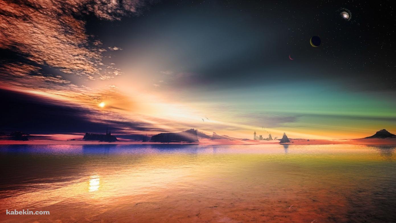 幻想的な海と空の壁紙(1391px x 783px) 高画質 PC・デスクトップ用