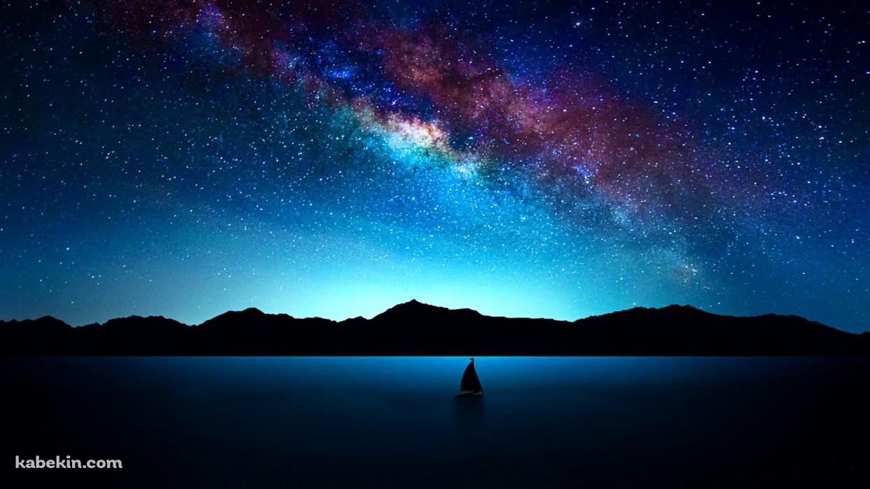 海とヨットと銀河の壁紙(1242px x 698px) 高画質 PC・デスクトップ用