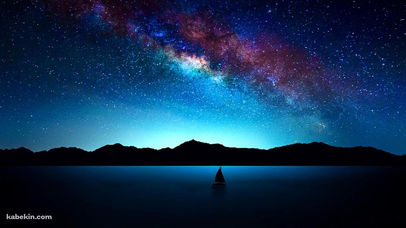 海とヨットと銀河の壁紙(1366px x 768px) 高画質 PC・デスクトップ用