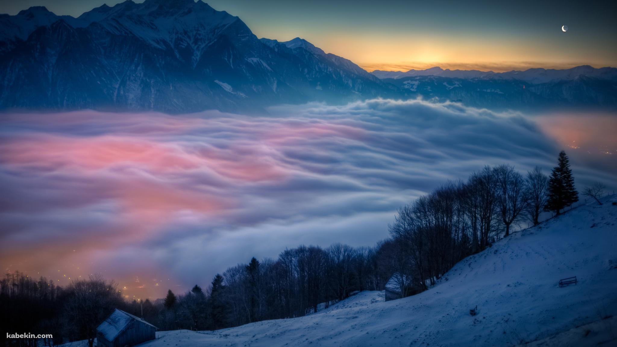 丘から観る雲海の壁紙(2048px x 1152px) 高画質 PC・デスクトップ用