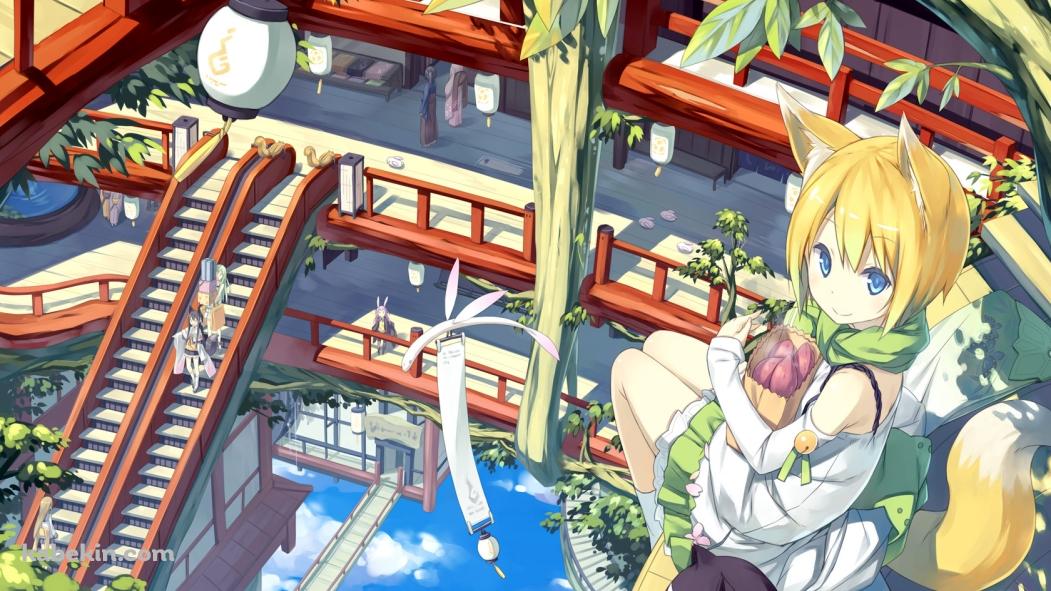 狐の尻尾がはえた女性の壁紙(1051px x 591px) 高画質 PC・デスクトップ用