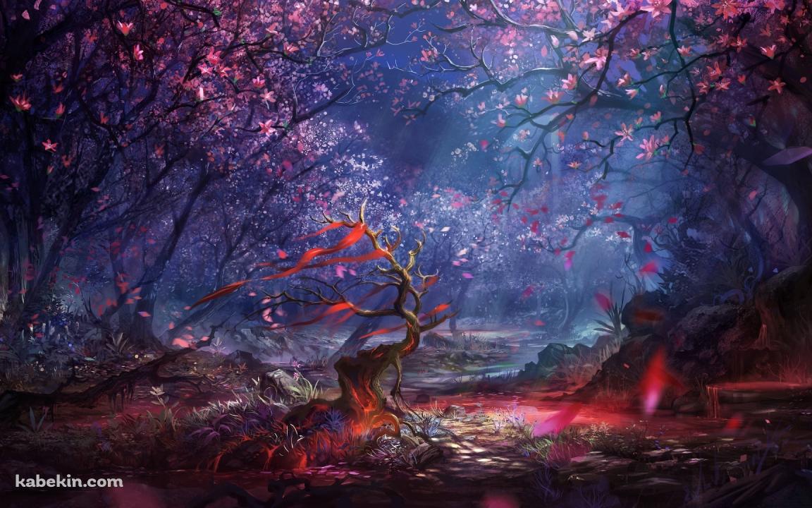 ピンクの花が咲き誇る森の壁紙(1152px x 720px) 高画質 PC・デスクトップ用