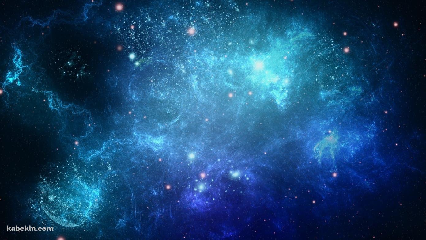 光と青い宇宙の壁紙(1391px x 783px) 高画質 PC・デスクトップ用