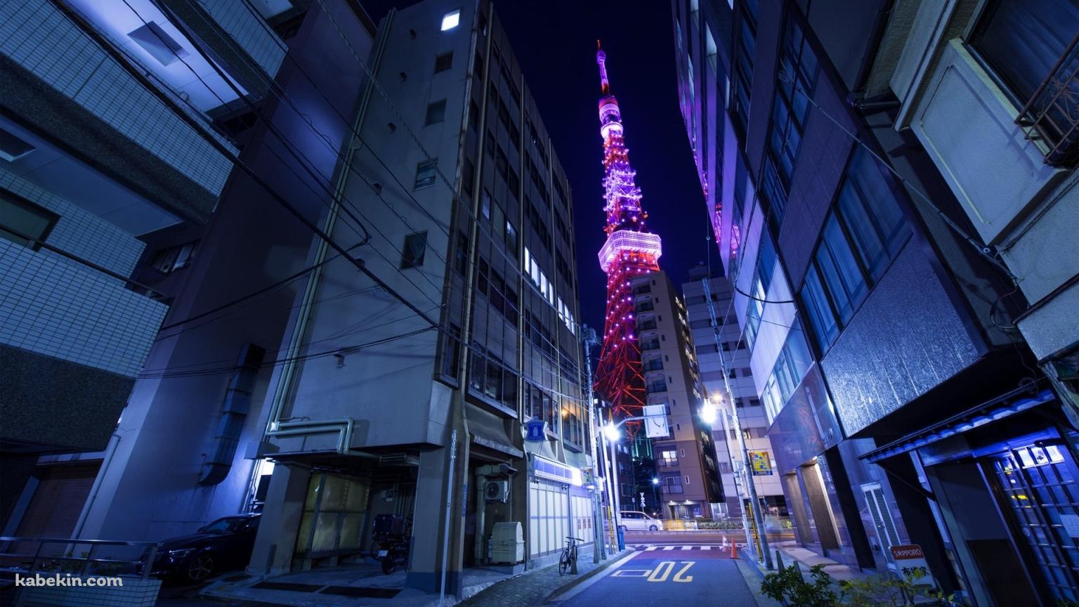 東京 裏路地から見る東京タワーの壁紙(1536px x 864px) 高画質 PC・デスクトップ用