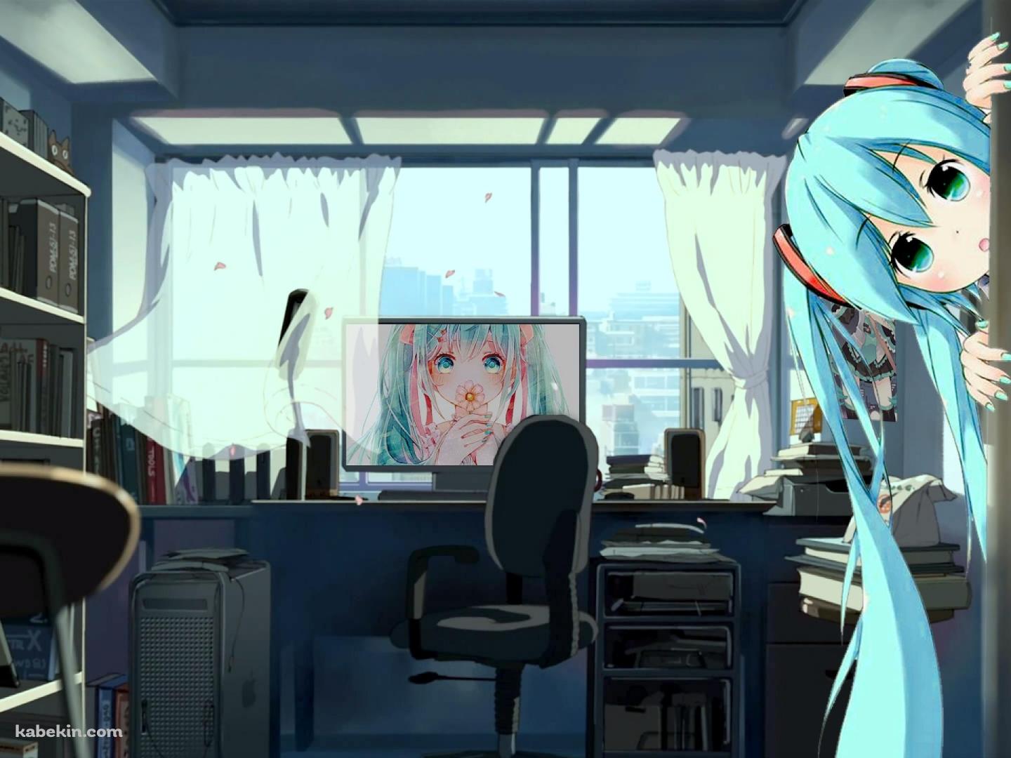 初音ミクの部屋 覗くミクの壁紙(1440px x 1080px) 高画質 PC・デスクトップ用
