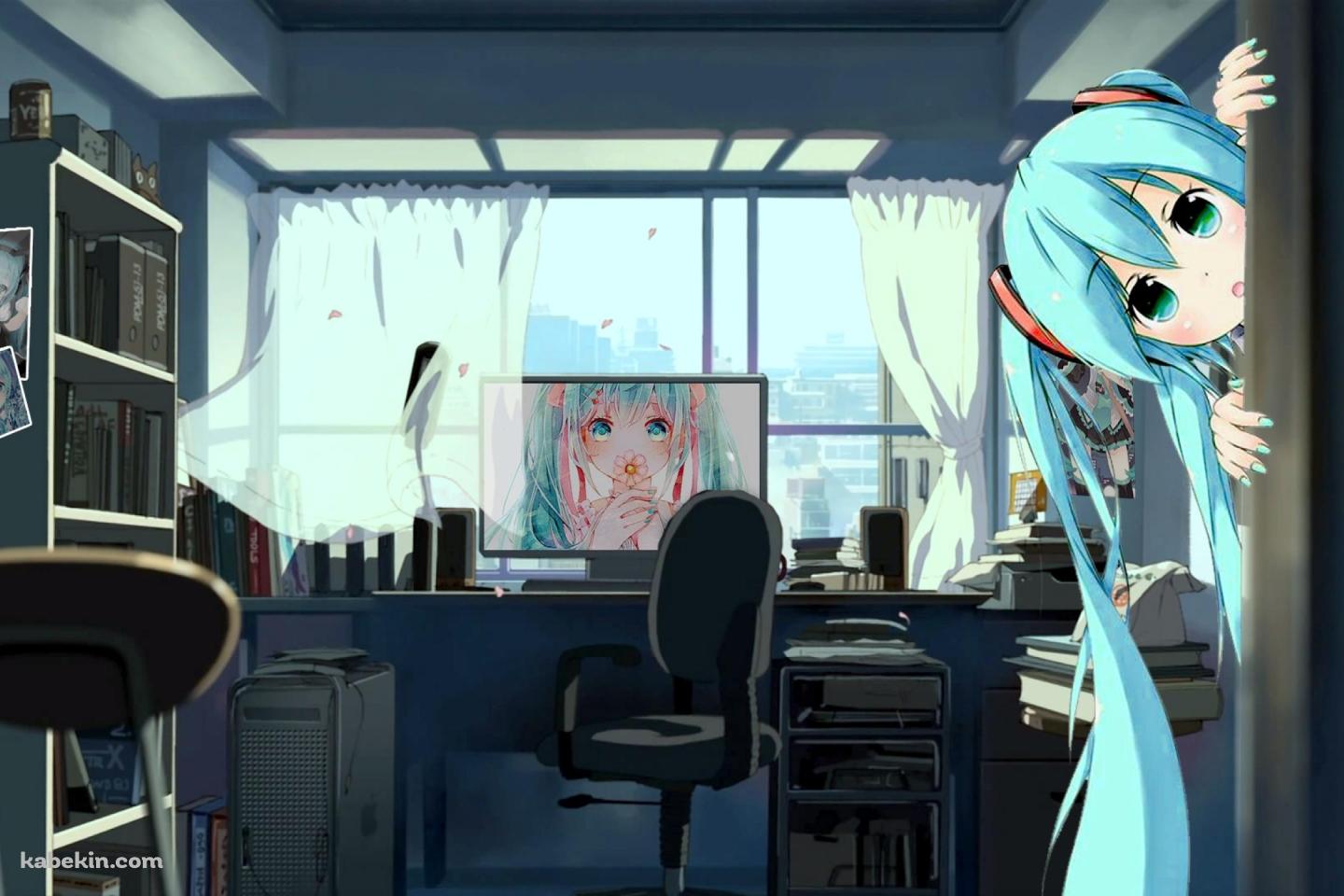 初音ミクの部屋 覗くミクの壁紙(1440px x 960px) 高画質 PC・デスクトップ用