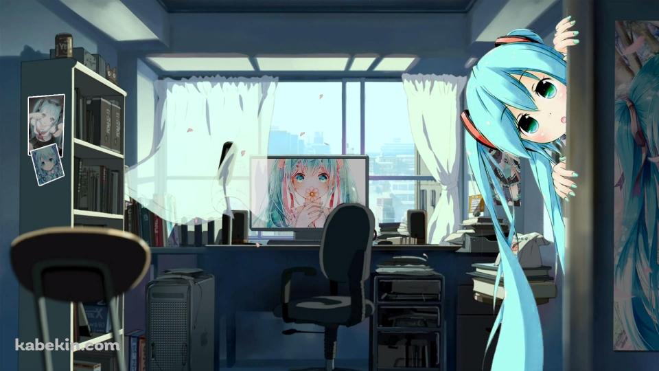 初音ミクの部屋 覗くミクの壁紙(960px x 540px) 高画質 PC・デスクトップ用