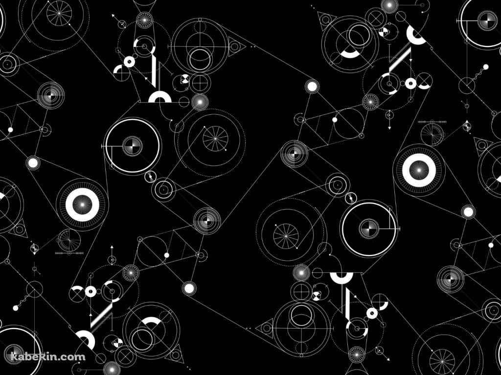 楕円 サークル 幾何学模様 黒 白の壁紙(1024px x 768px) 高画質 PC・デスクトップ用