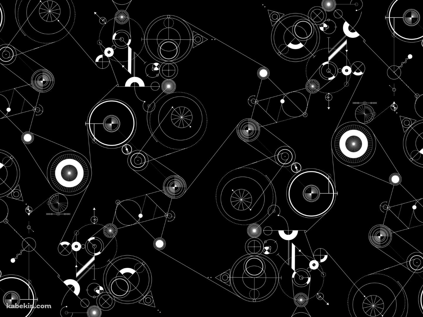 楕円 サークル 幾何学模様 黒 白の壁紙(1440px x 1080px) 高画質 PC・デスクトップ用