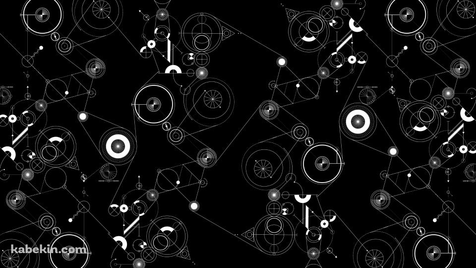 楕円 サークル 幾何学模様 黒 白の壁紙(960px x 540px) 高画質 PC・デスクトップ用